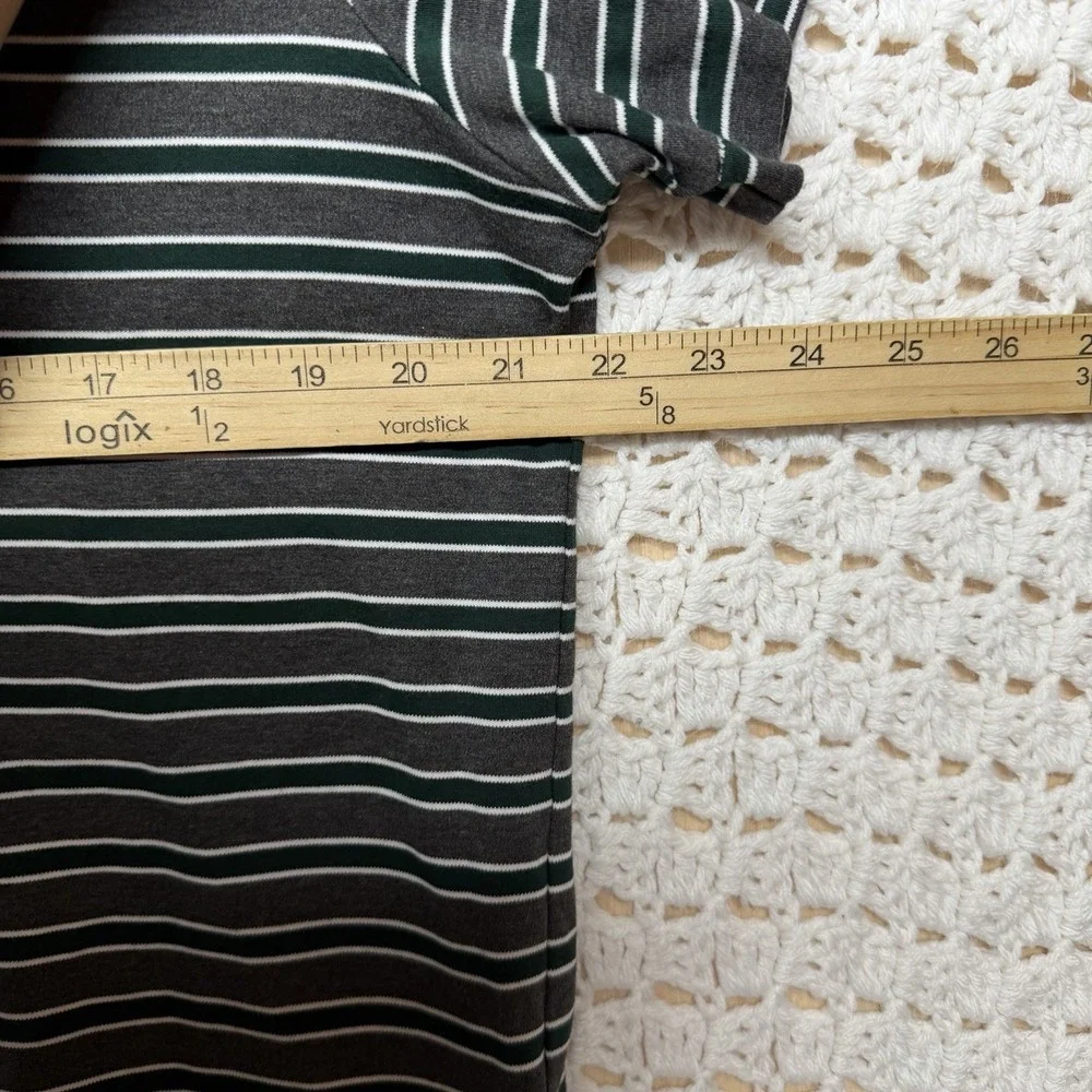 Polo Ralph Lauren Polo Shirt Mens L Gray Green Striped Custom Slim Fit